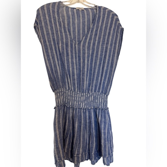 Rails Lucca Linen Blend Mini Dress Ramona Stripe (Blue/White) Size Medium - Picture 3 of 11